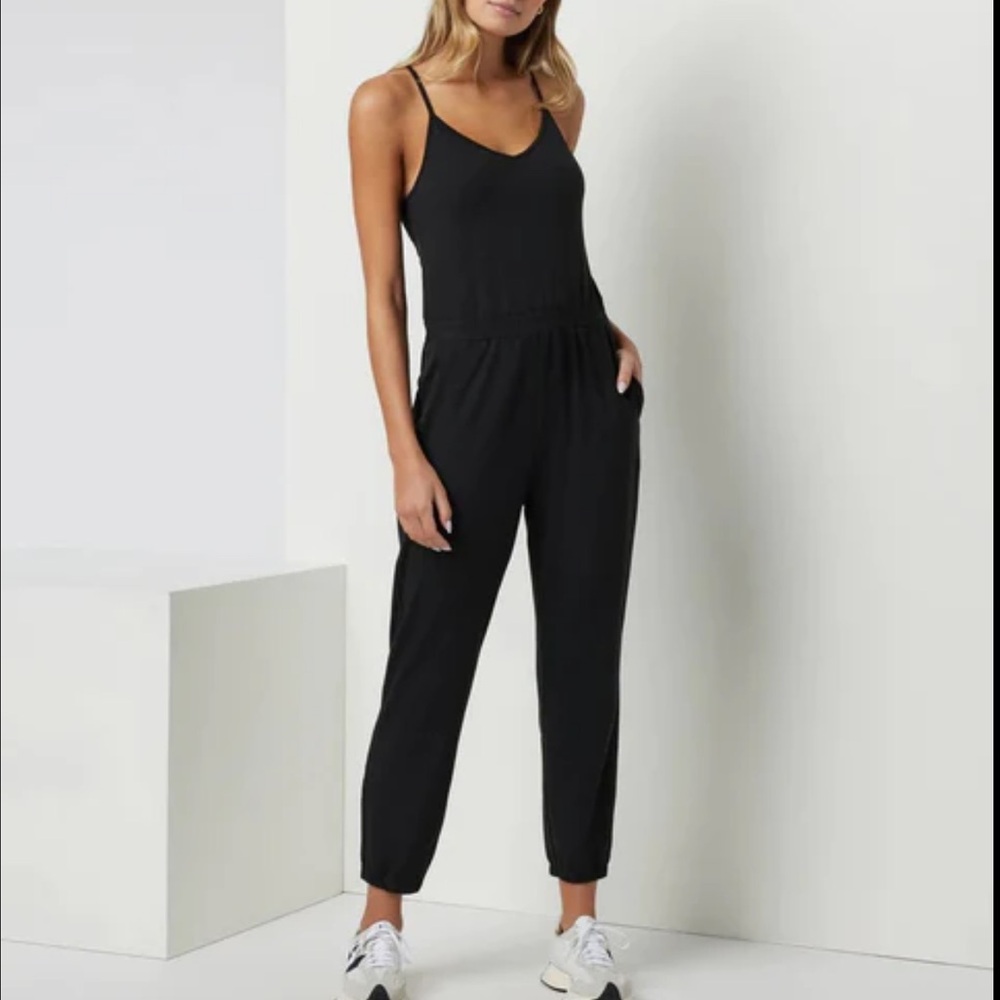 Vuori Women’s Lux Jogger Jumpsuit in black, size small